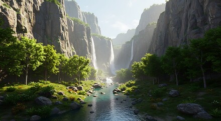 峡谷の光と影：３Dレンダリング