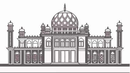 Obraz premium Detailed monochrome illustration of a grand building with a dome and tall minarets on a white background | editable eps vectors silhouette