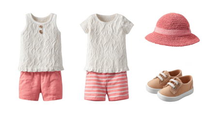 A stylish individual models a chic and fashionable ensemble featuring a classic white knit sweater vest vibrant pink shorts and a coordinating pink hat for a trendy modern look.