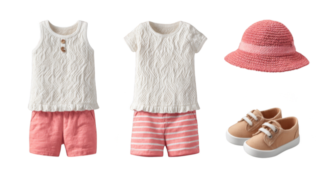 A stylish individual models a chic and fashionable ensemble featuring a classic white knit sweater vest vibrant pink shorts and a coordinating pink hat for a trendy modern look.