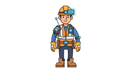 Fototapeta premium Construction worker wearing smart devices for safety and efficiency with GPS and technology.