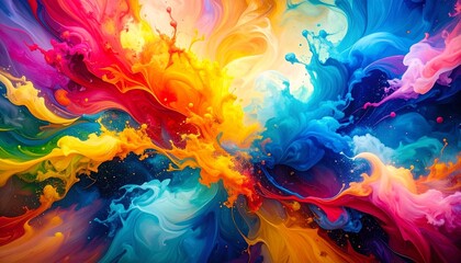 Abstract multicolor swirl painting with vibrant reds, blues, yellows, and greens blending in fluid motion, evoking emotion, energy, and creative freedom.