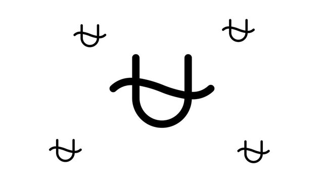 Zoom in and out animation the zodiac ophiuchus symbol. Large black symbol in the center and four small symbols around. Seamless looped 4k animation on white background