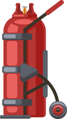 Fototapeta premium Red gas cylinder equipped with a handle and wheel, designed for easy and safe transportation of compressed gas, ensuring mobility and convenience in various industrial or domestic applications