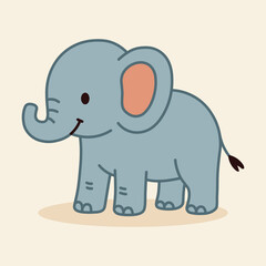 Cute cartoon elephant illustration in soft gray, perfect for product packaging, labels, web design, banners, book illustrations and art prints with a playful, child-friendly style. 