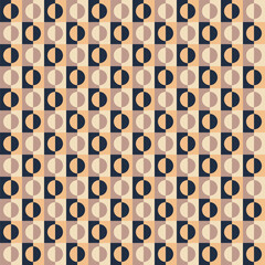 Pattern created from dark grey, taupe, pale gold and cream half circles and squares