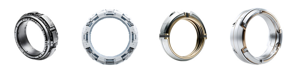 Fototapeta premium Futuristic Metal Rings Set - Sci-Fi Design Elements on White