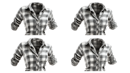 A versatile collection of four classic long sleeved plaid flannel shirts for casual wear showcasing a variety of checkered and tartan patterns in different color combinations.