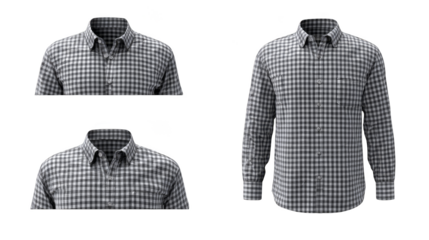 A monochromatic high contrast black and white collared shirt shown in a simple direct view against a neutral background highlighting its classic design and tailored fit.