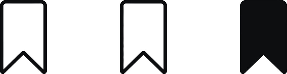Bookmark Icon Set with Outline and Solid Fill Styles on Transparent Background