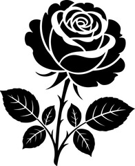 Black and white silhouette of a single elegant rose