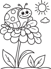 Happy Ladybug on a Flower Coloring Page