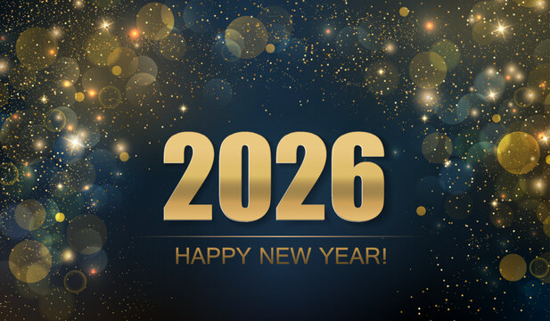 2026 Merry Christmas and Happy New Year Abstract Shiny Gold Glitter Wave Background. Bokeh and Confetti Design Element for Banner, Poster, Website Congratulations.