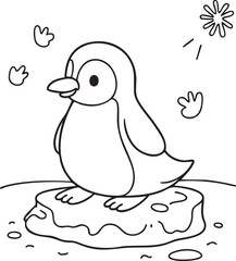 Little Penguin Sliding on Ice Coloring Page