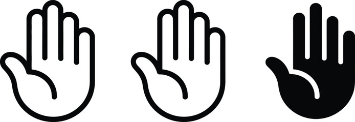 Obraz premium Hand Icons Open Palm Gesture Set in Outline and Solid Style with Transparent BG