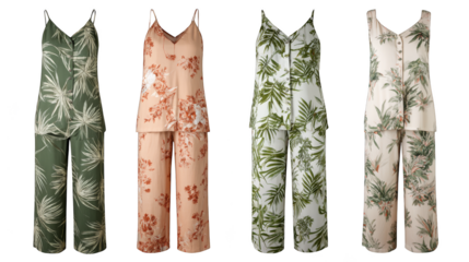 Collection of Four Women's Pajama Sets with Tropical Prints.