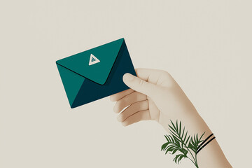 Minimalist flat design of hand holding letter
