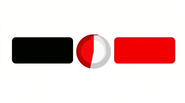 A black rectangle, a red and gray pie chart, and a red rectangle, all on white