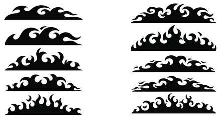 Vector set of stylized black fire flames and ocean wave decorative borders and design elements Vctr (162).eps