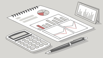 Fototapeta premium Financial Analysis Illustration with Calculator Charts and Pen.
