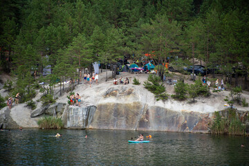 Lake, stones, shore, career, nature, rest,