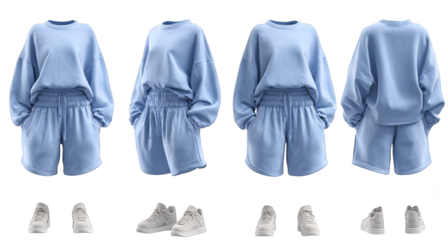 A stunning and versatile collection of four different and unique blue outfits showcasing a range of styles and fabrics perfect for various occasions and personal fashion expressions.