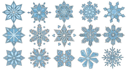 Fototapeta premium Vector collection of intricate blue crystal snowflakes for winter holiday design. Vctr (203).eps isolated set.