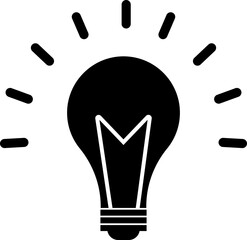 Obraz premium Light bulb idea icon , creativity and innovation symbol in black solid and outline style vector illustration for business and education isolated on transparent background