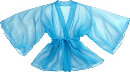A classic and elegant full length blue robe featuring a crisp clean white collar and a matching blue sash cinched at the waist showcasing simple traditional attire.