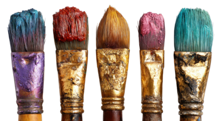 A meticulously arranged collection of assorted brushes in a straight showcasing a variety of bristle types and handle designs for creative or cleaning tasks.