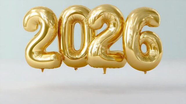 Golden balloons forming "2026" in sequence against light background