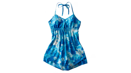 A beautifully crafted blue and white tie dye one piece swimsuit with an intricate pattern perfect for summer days at the beach or lounging by the pool showcasing a vibrant and artistic design.