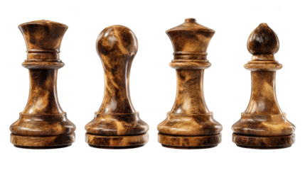 A classic traditional set of wooden chess pieces meticulously arranged on a checkered board featuring the king queen rooks bishops knights and pawns ready for a strategic game.