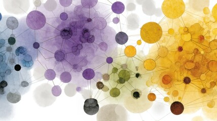 Abstract Watercolor Circles in Purple and Yellow Tones