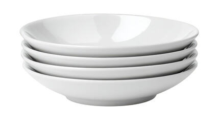A simple and elegant high key still life composition featuring a tall and neat stack of clean white ceramic bowls ready for serving a delicious meal.
