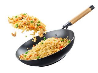 Wok tossed fried rice with vegetables isolated on a transparent background