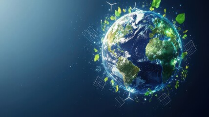 Obraz premium Global Digital Network Around Earth in Space