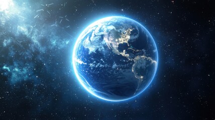 Obraz premium Digital Glowing Earth with Blue Technology Effect