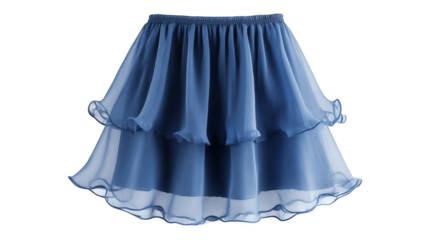 Detailed close up of a vibrant blue skirt featuring delicate cascading ruffles a beautiful piece of textile art and fashion design showcasing elegant drapery and texture.
