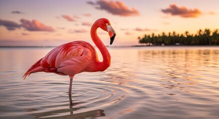 Pink Flamingo in Lagoon
