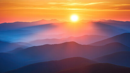 Obraz premium Scenic Photography of a Bright Sunrise over Rolling Hills – AI Generative