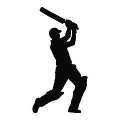 Silhouette of a cricket batsman hitting a powerful shot during a match © VectorPulse