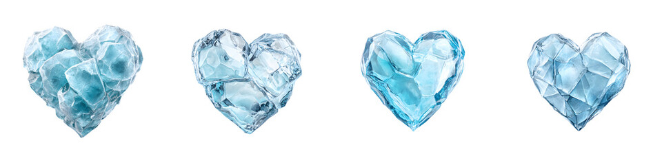Fototapeta premium Ice Hearts: Frozen Love Symbols on White Background
