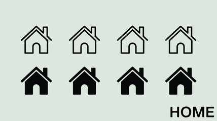 Fototapeta premium Home Icon Set in Black and White Featuring Line Art and Solid Fill Variations for Modern Design