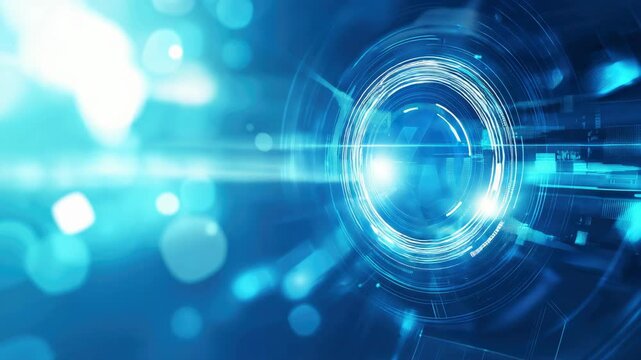 Futuristic technology portal with glowing blue vortex and light effects
