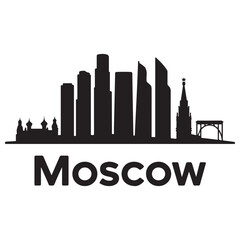 Fototapeta premium Moscow city skyline horizontal banner. Moscow city, Russia. Vector template for your design. Vector black silhouette. with white background
