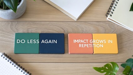 Motivational message on colorful tiles over wooden surface