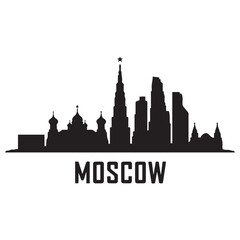 Fototapeta premium Moscow city skyline horizontal banner. Moscow city, Russia. Vector template for your design. Vector black silhouette. with white background