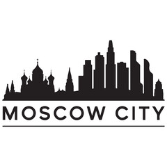 Fototapeta premium Moscow city skyline horizontal banner. Moscow city, Russia. Vector template for your design. Vector black silhouette. with white background