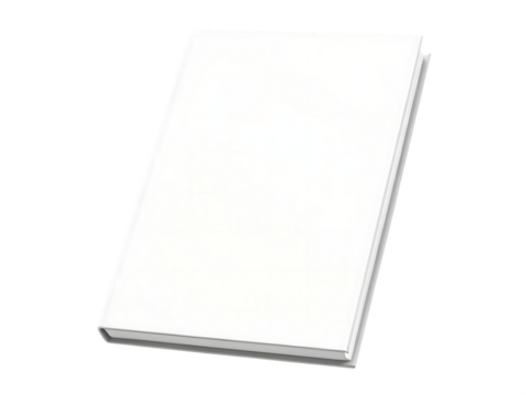 Blank white book cover isolated on a transparent background